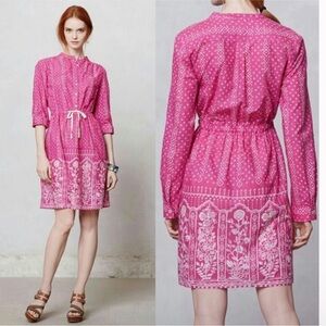 Meadow Rue Anika cotton Shirtdress in Pink and White With pockets 2